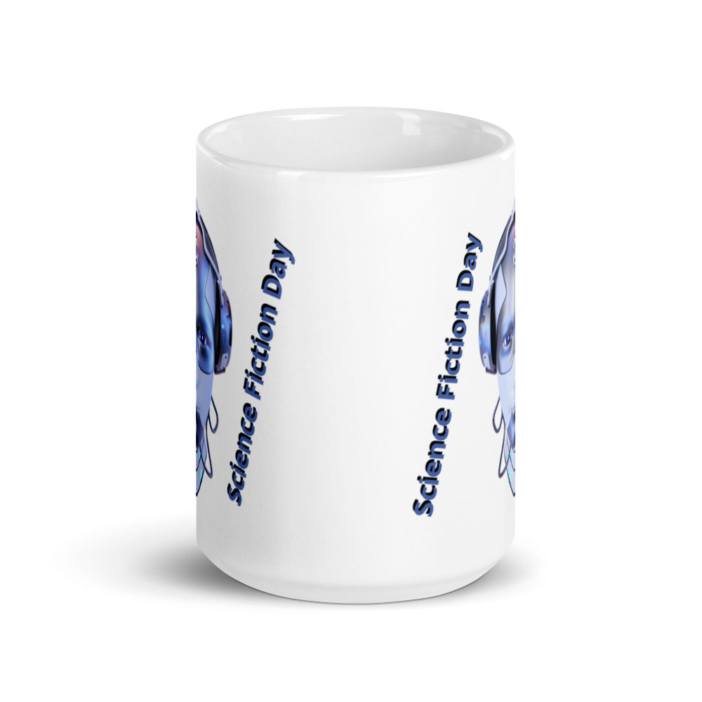 Robot Head - Science Fiction Day - White glossy mug