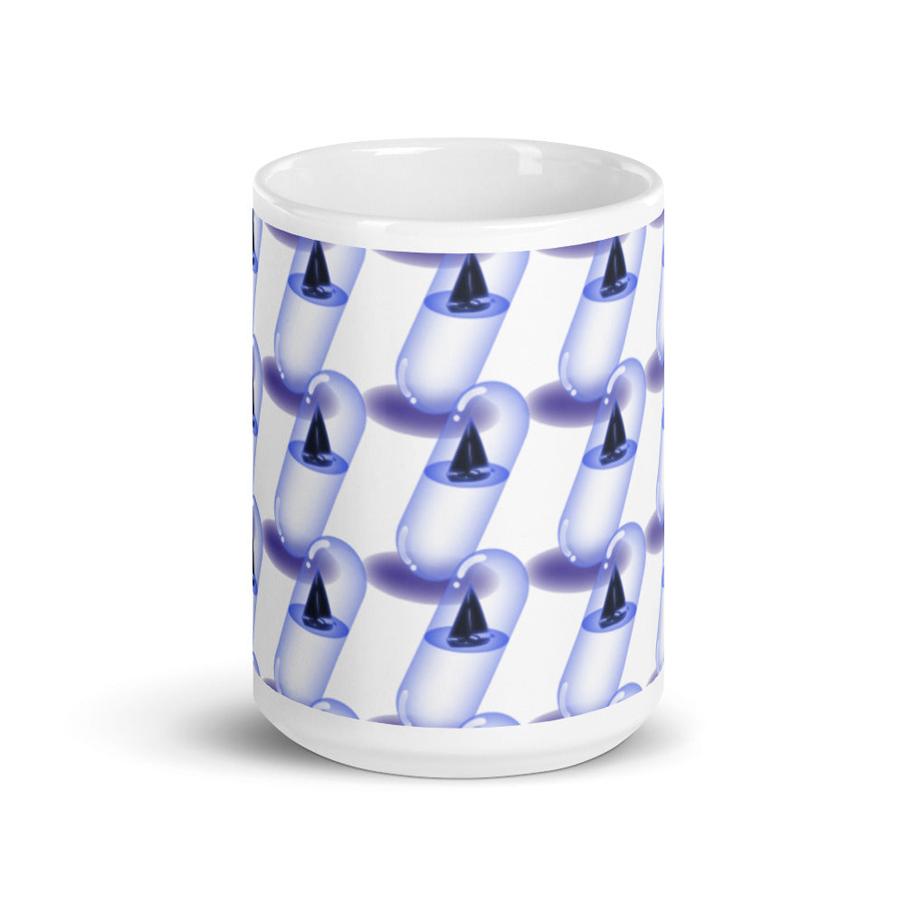 Yacht in a Capsule in Purple Pattern - White glossy mug - Science Fiction Day
