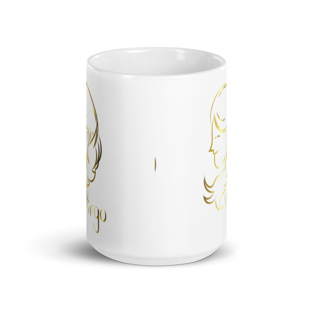 Virgo Zodiac Sign in White & Gold - White glossy mug