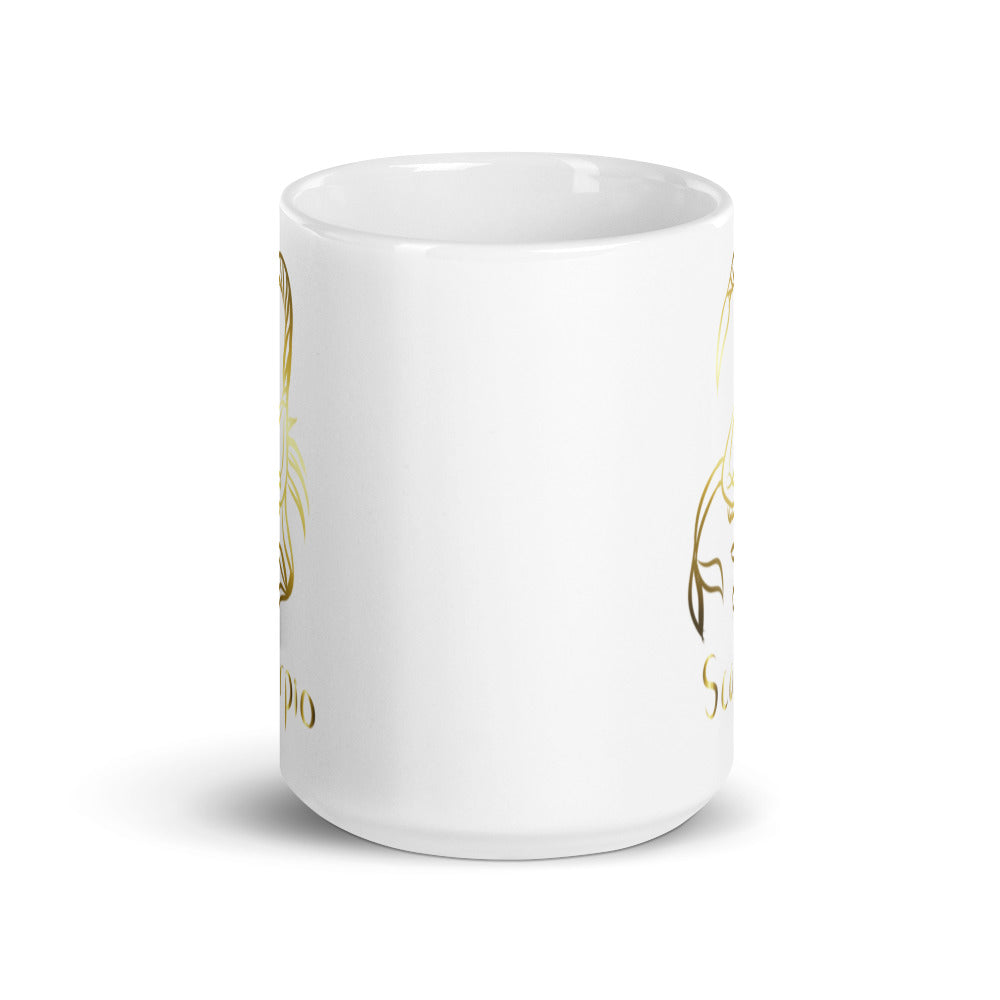Scorpio Zodiac Sign in White & Gold - White glossy mug