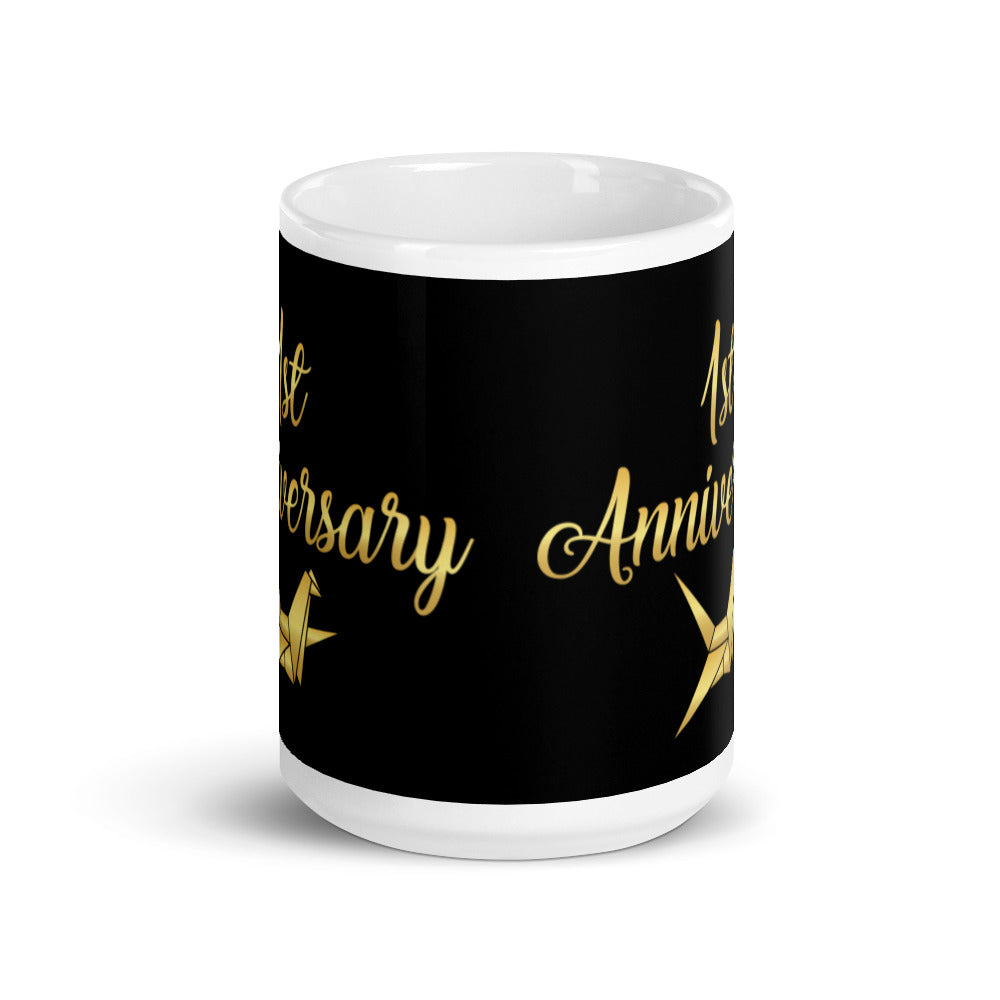 1st Anniversary in Black & Gold - White glossy mug