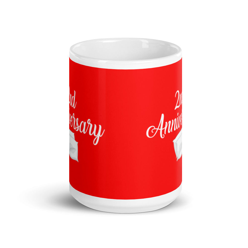 2nd Anniversary in Red & White - White glossy mug