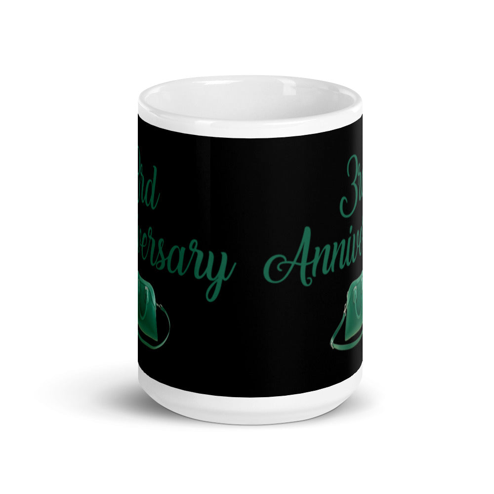 3rd Anniversary in Black & Jade - White glossy mug