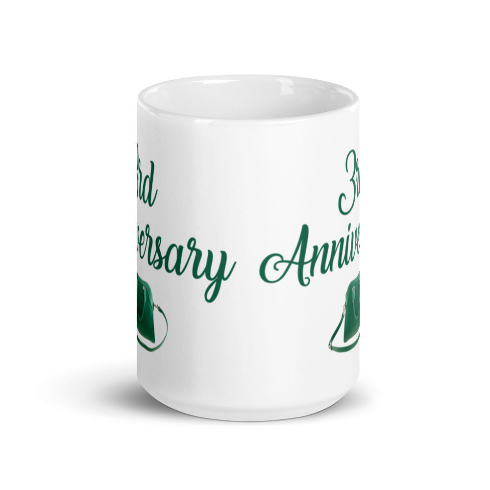 3rd Anniversary in White & Jade - White glossy mug