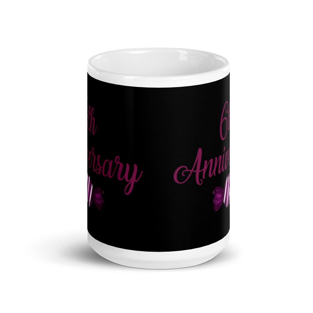 6th Anniversary in Black & Purple - White glossy mug