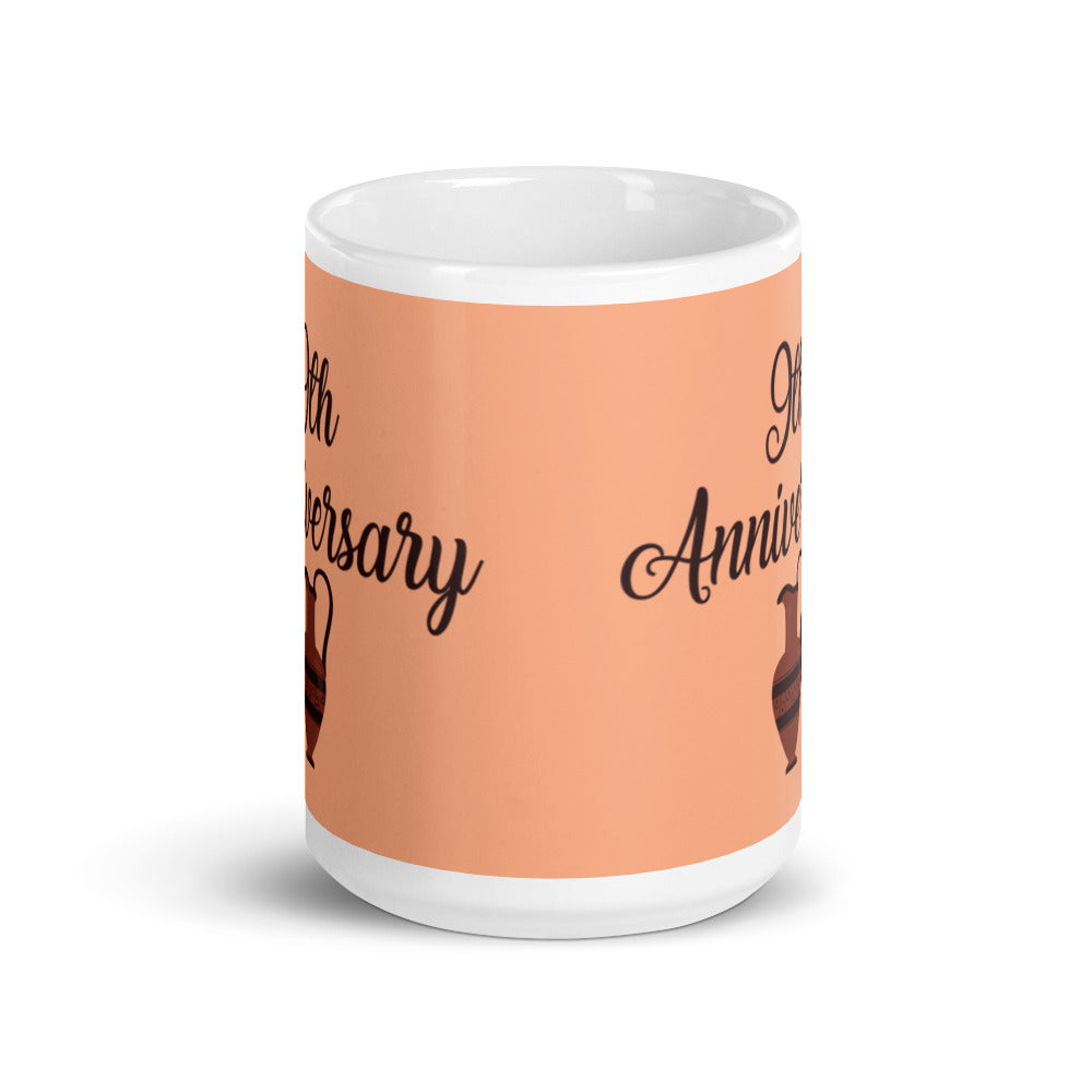 9th Anniversary in White, Brown & Terracotta - White glossy mug