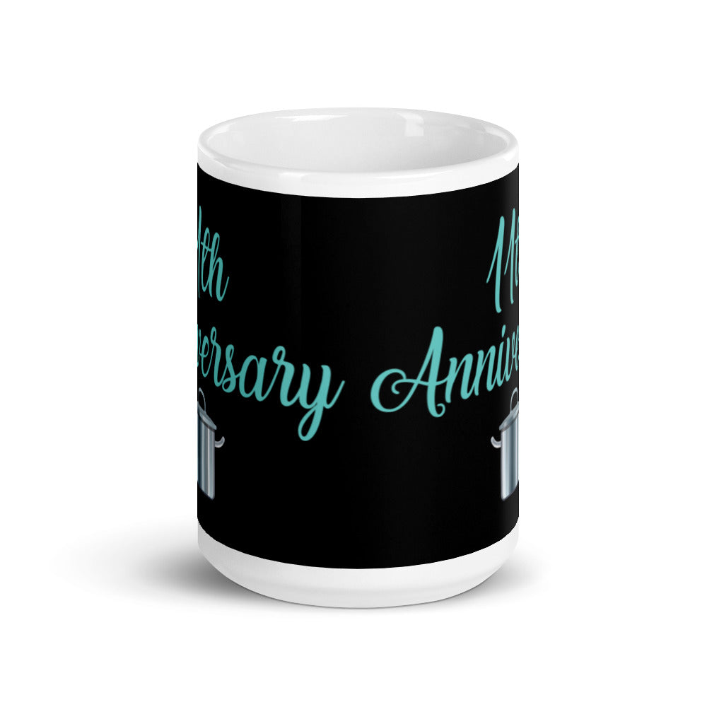 11th Anniversary in Black & Turquoise - White glossy mug