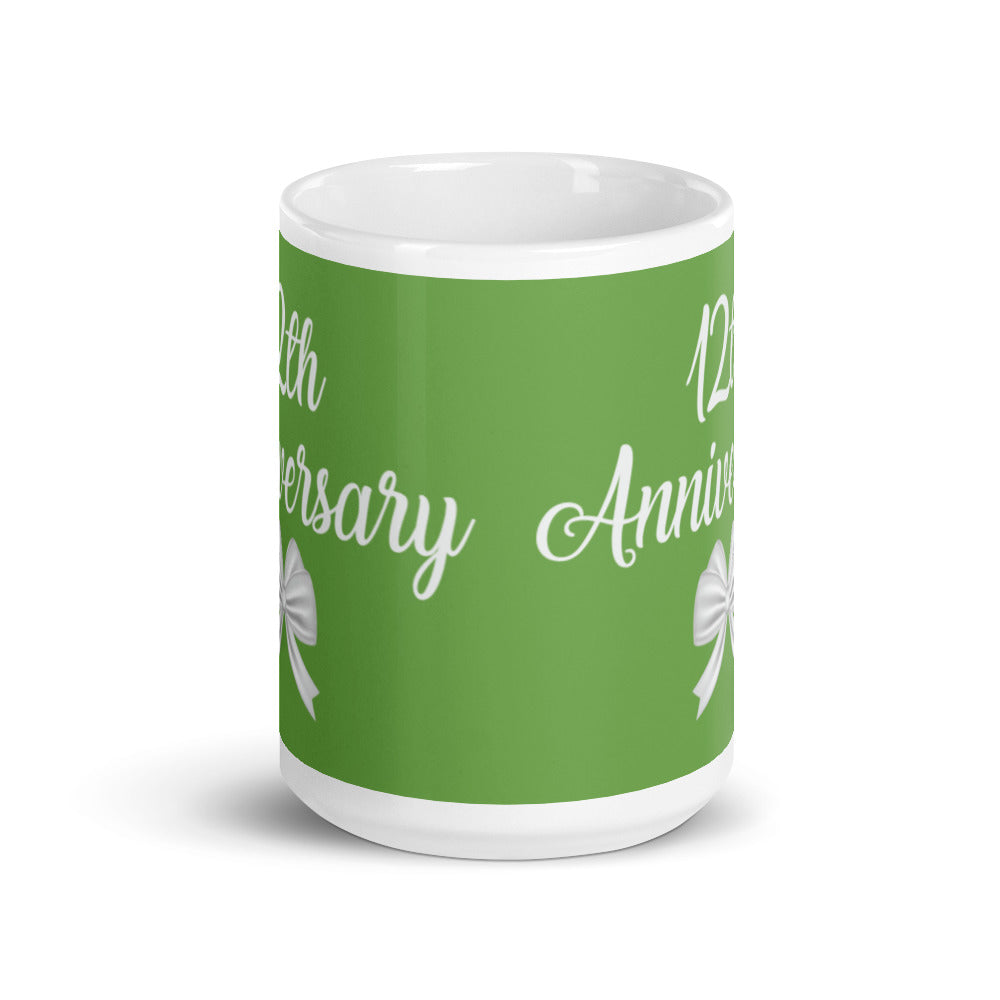 12th Anniversary in Jade & White - White glossy mug