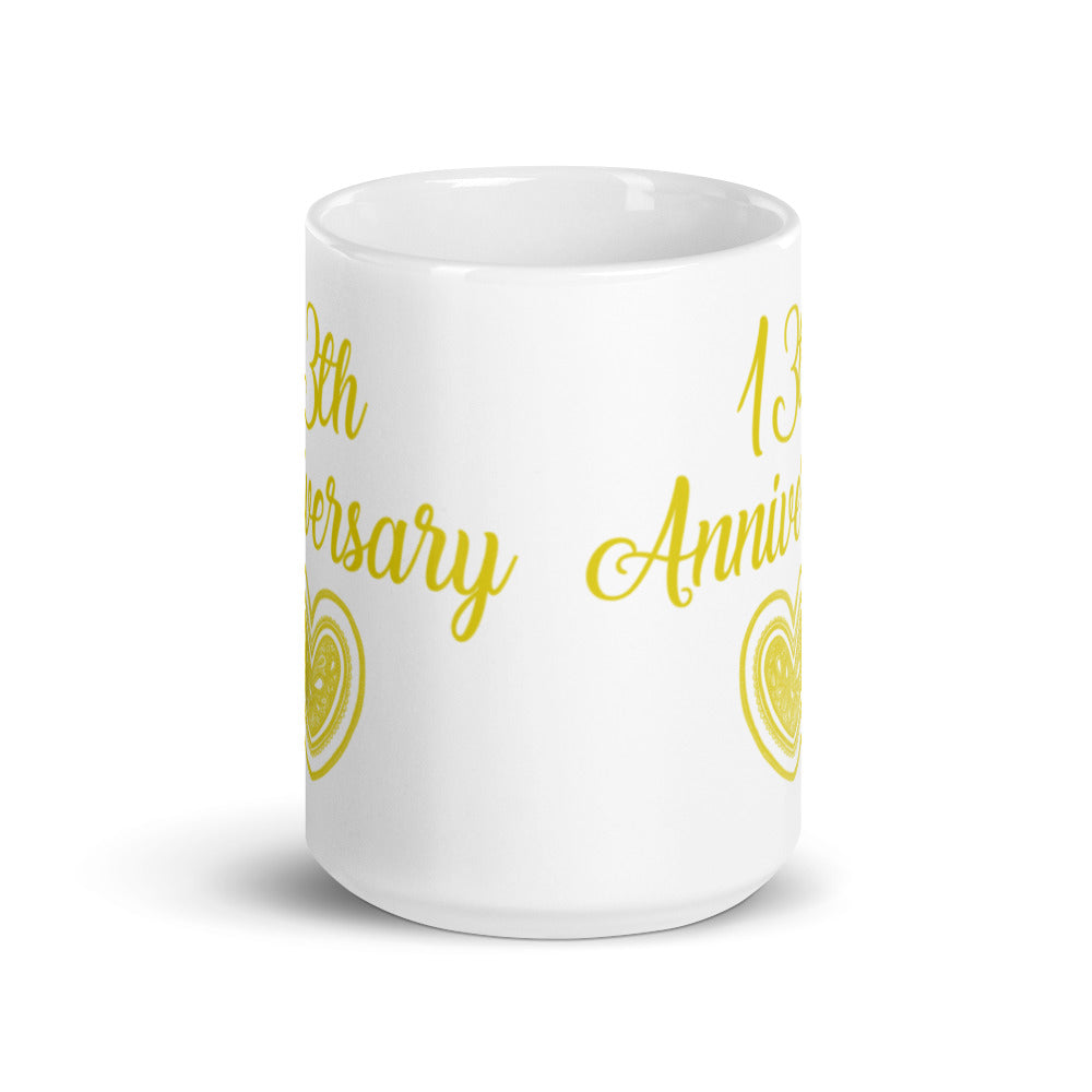 13th Anniversary in White & Gold - White glossy mug