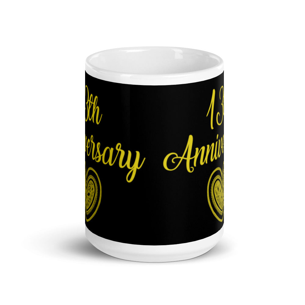13th Anniversary in Black & Gold -  White glossy mug