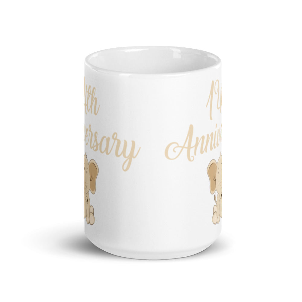 14th Anniversary in White & Ivory - White glossy mug