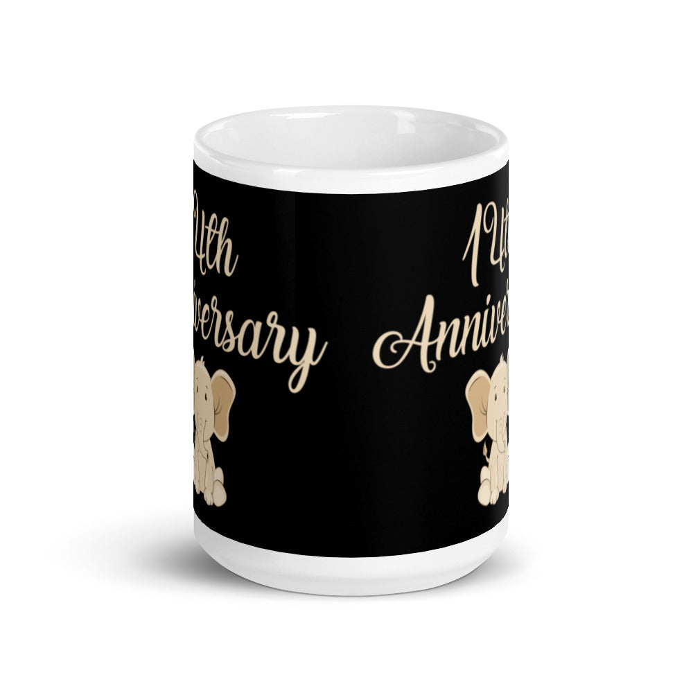 14th Anniversary in Black & Ivory - White glossy mug