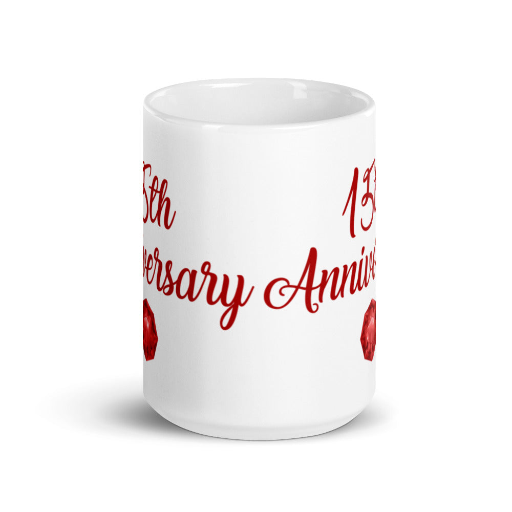 15th Anniversary in Ruby & White - White glossy mug