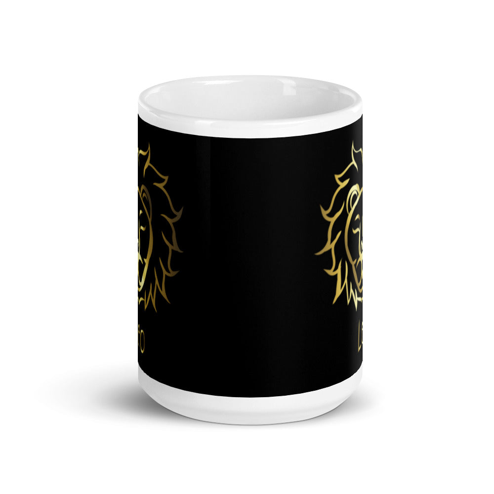 Leo Zodiac Sign in Black & Gold - White glossy mug