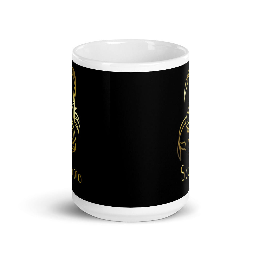 Scorpio Zodiac Sign in Black & Gold - White glossy mug