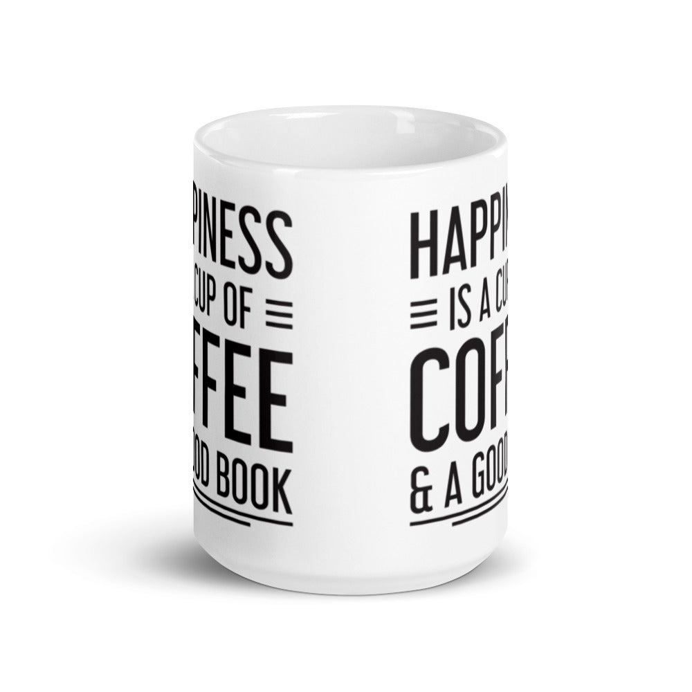 Happiness is a Cup of Coffee & A Good Book - White glossy mug