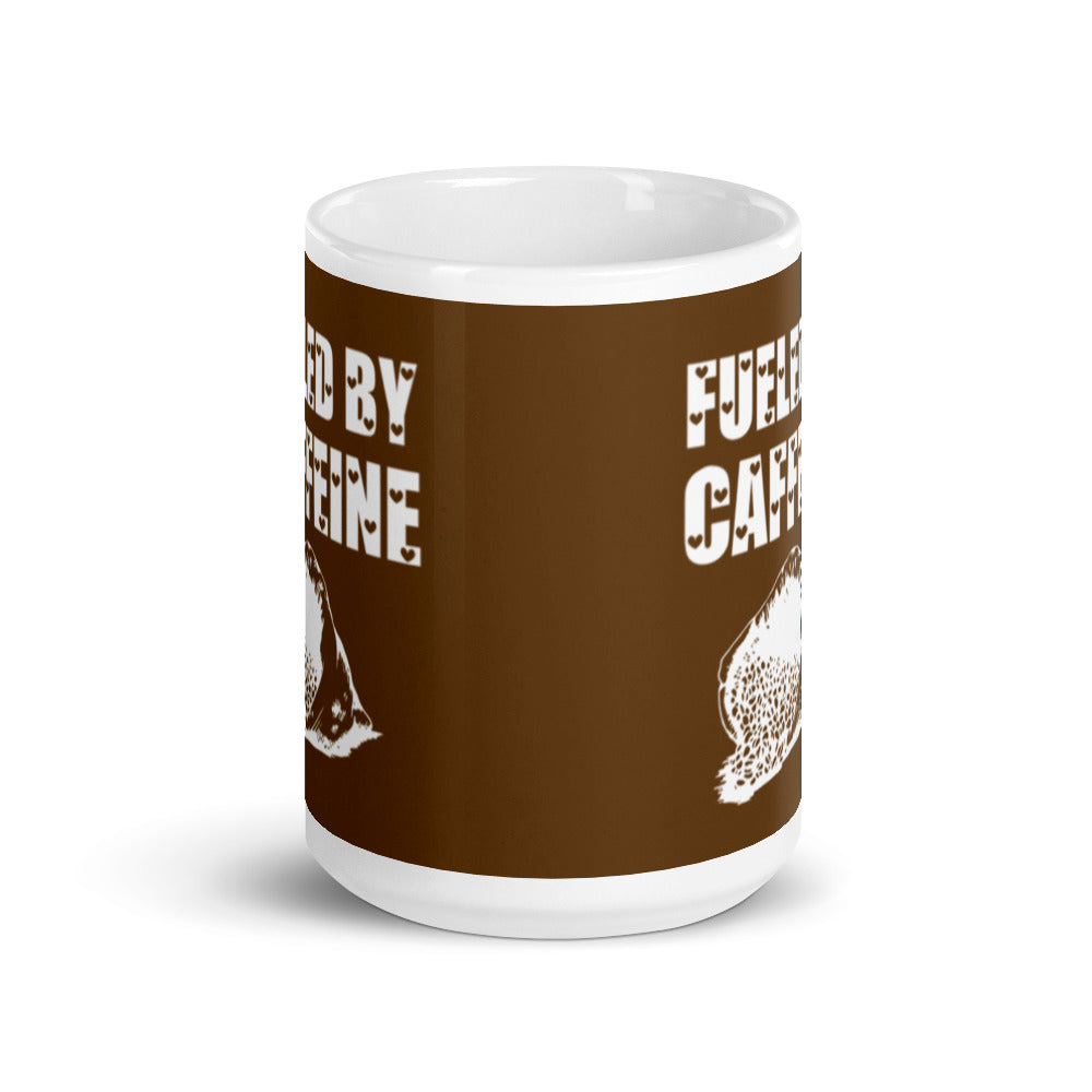 Fueled By Caffeine (Brown) White glossy mug