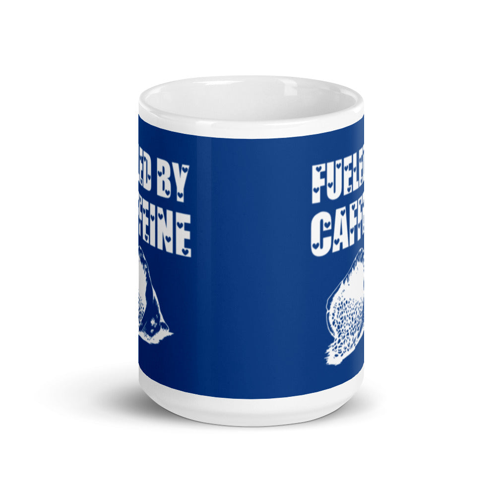 Fueled by Caffeine (Navy) White glossy mug