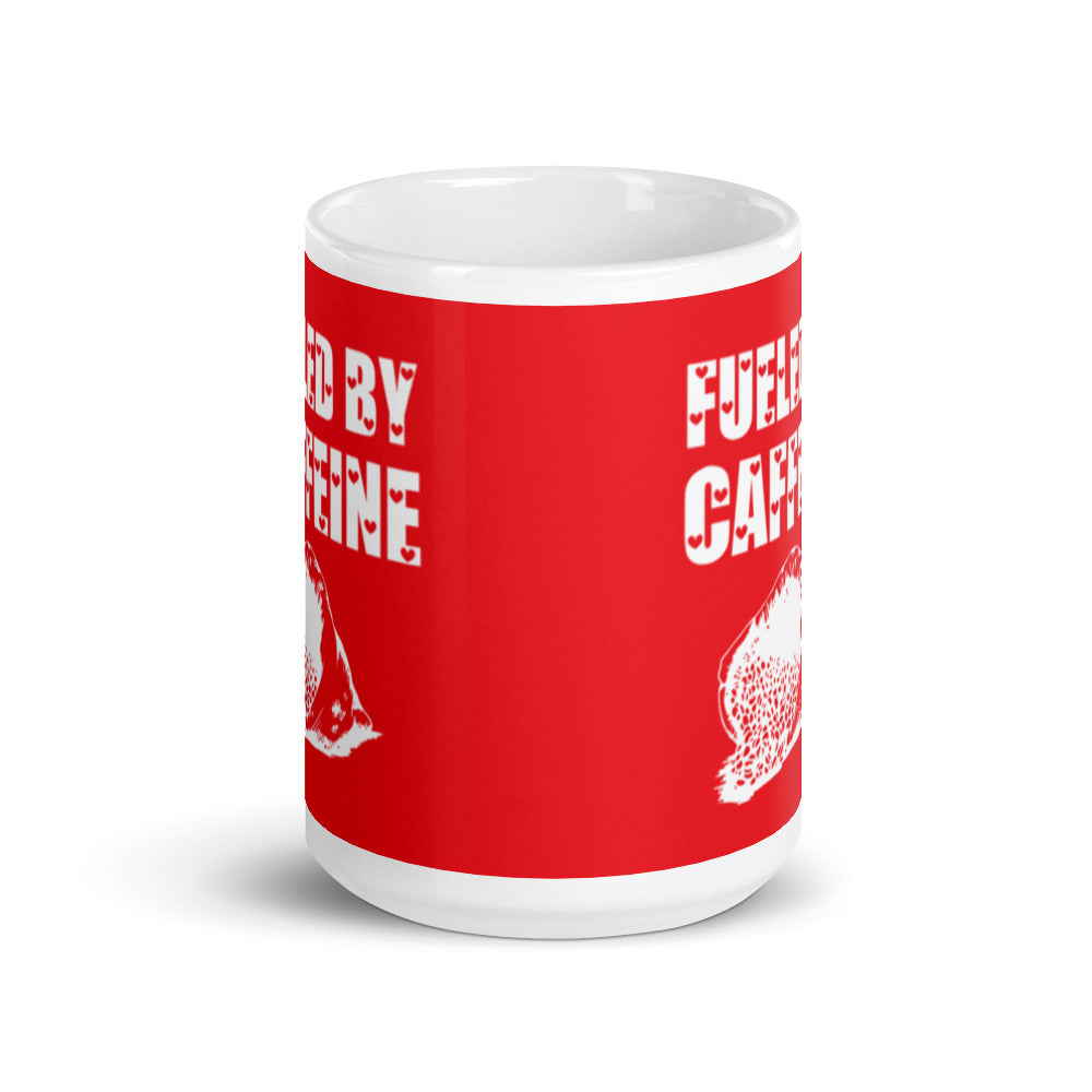 Fueled by Caffeine (Red) White glossy mug