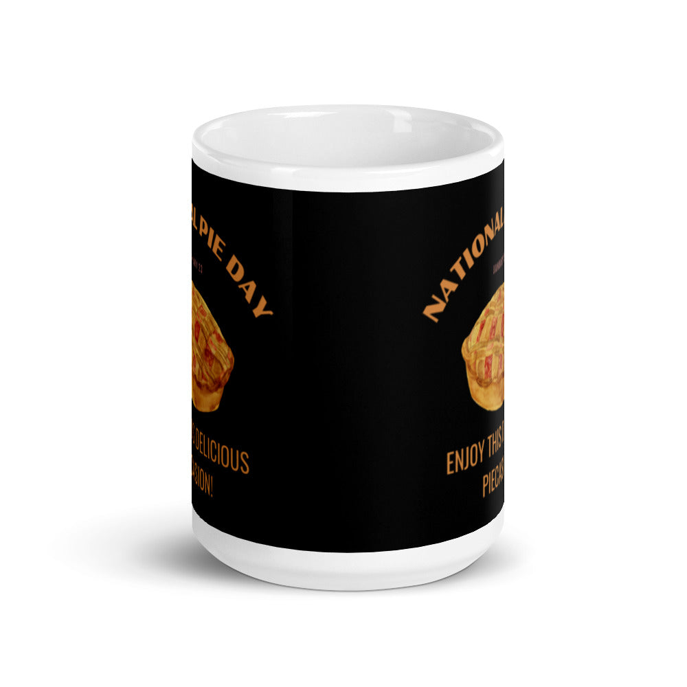 National Pie Day (Black) White glossy mug