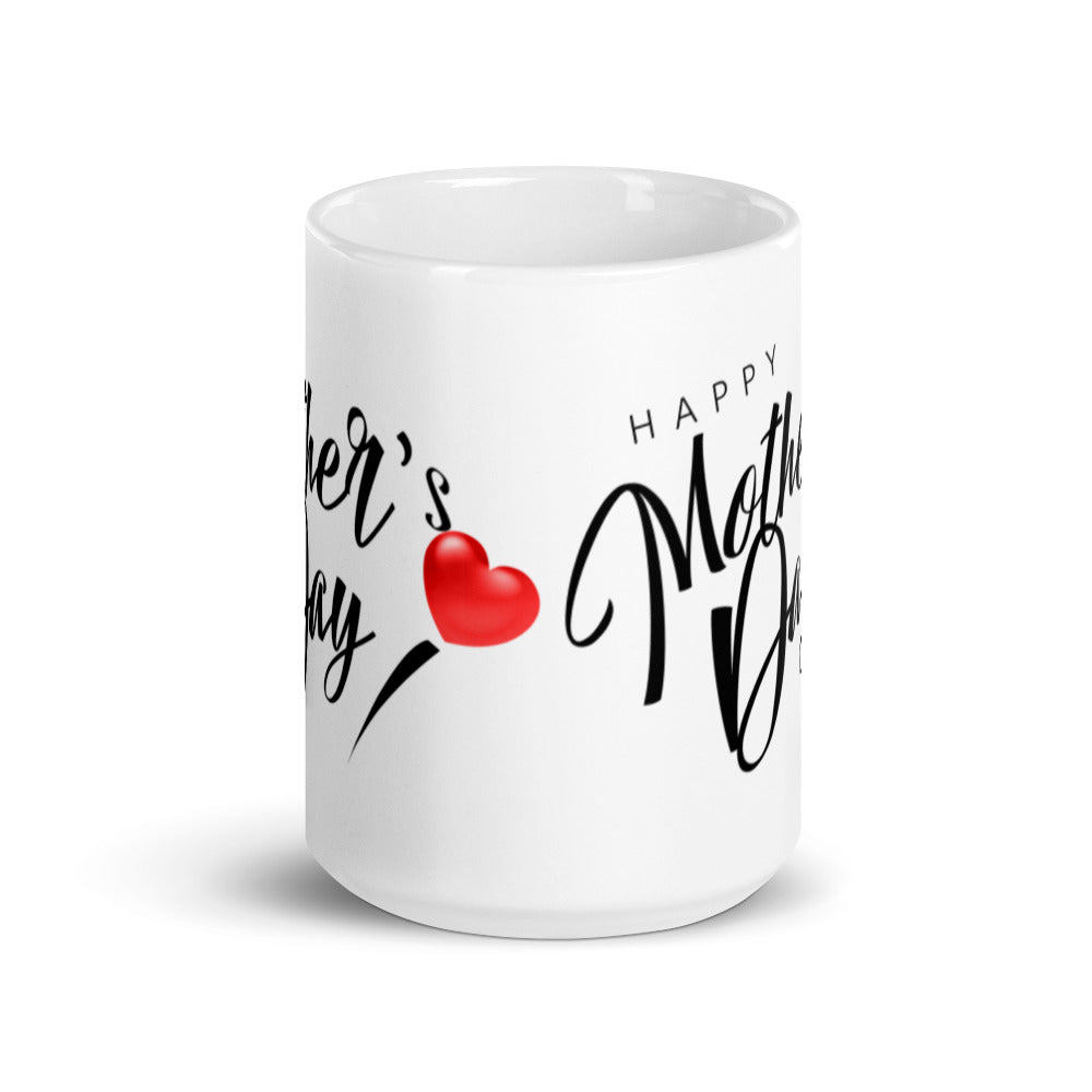 Happy Mothers Day with Red Heart - White glossy mug