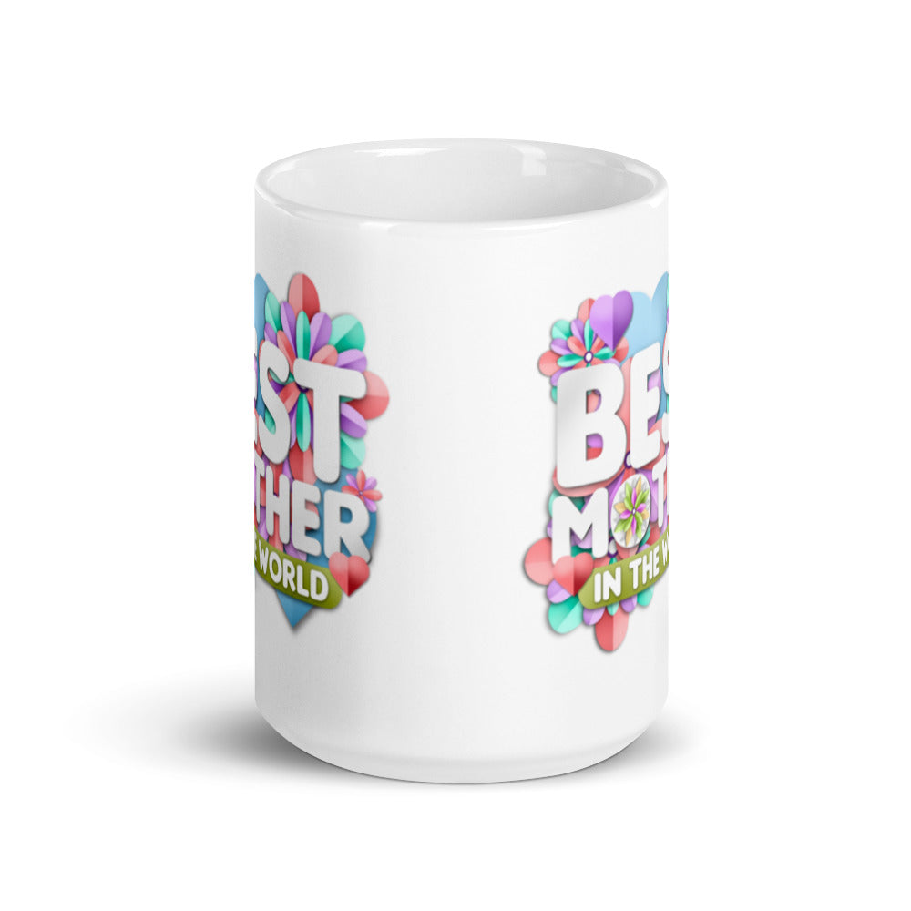 Best Mother in the World - Pastel Flowers - White glossy mug