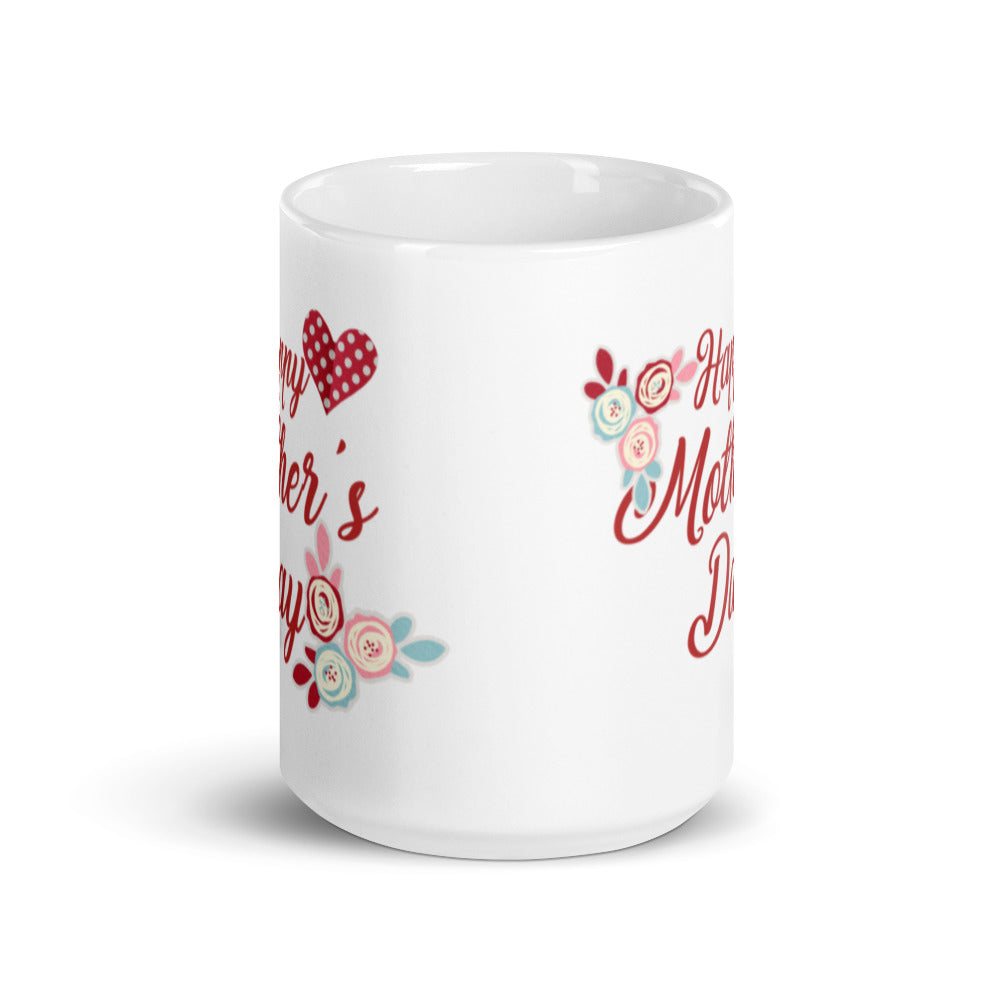 Happy Mothers Day - Hearts & Flowers - White glossy mug