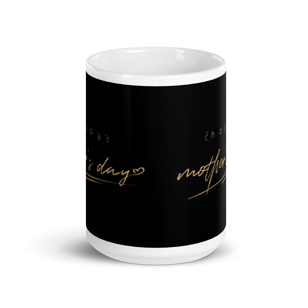 Happy Mothers Day in Black & Gold - White glossy mug