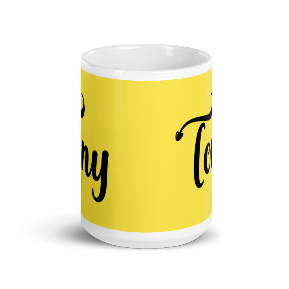 Tony - Yellow & White glossy mug