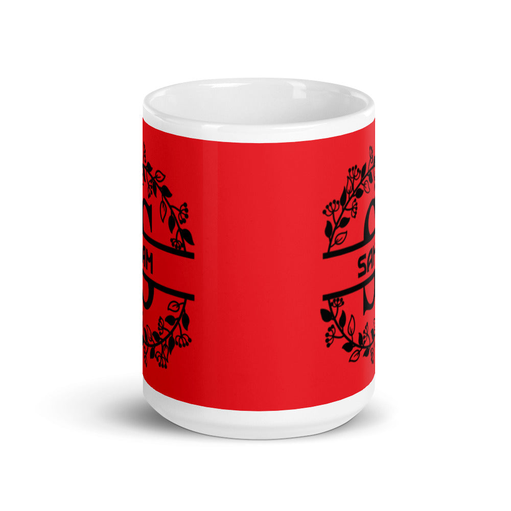 Sam - Red & Black on White glossy mug