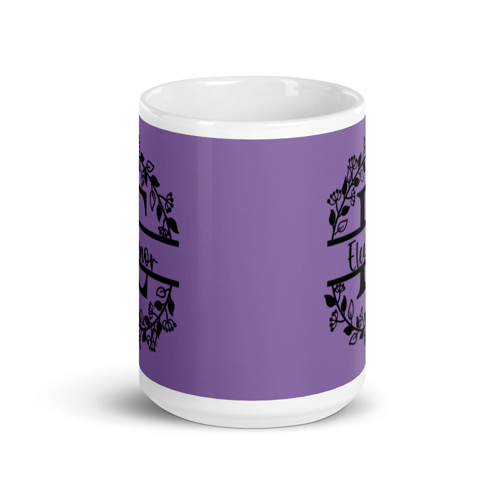 Eleanor - Purple & Black Personalized on White glossy mug