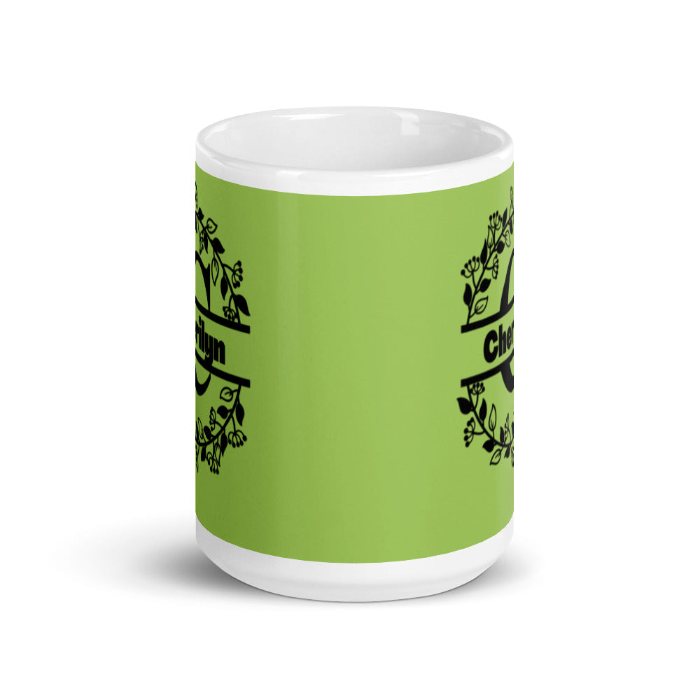 Cherilyn - Green & Black Personalised on White glossy mug