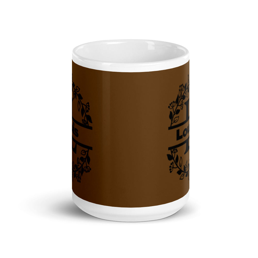 Louis - Brown & Black Personalised on White glossy mug