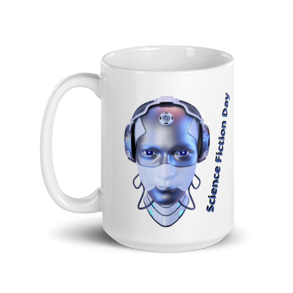 Robot Head - Science Fiction Day - White glossy mug