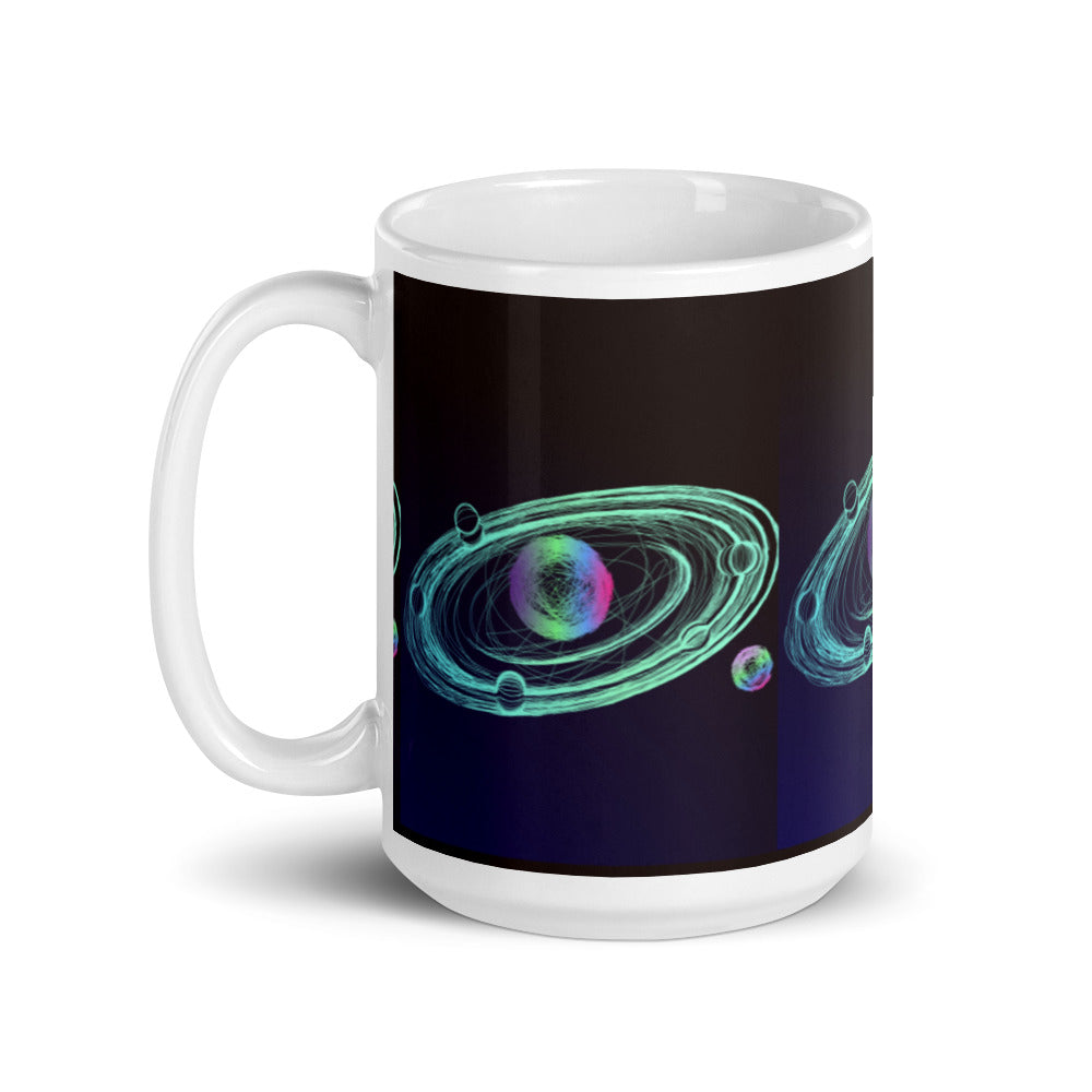 Orbiting Planets in Luminant Colours - White glossy mug - Science Fiction Day