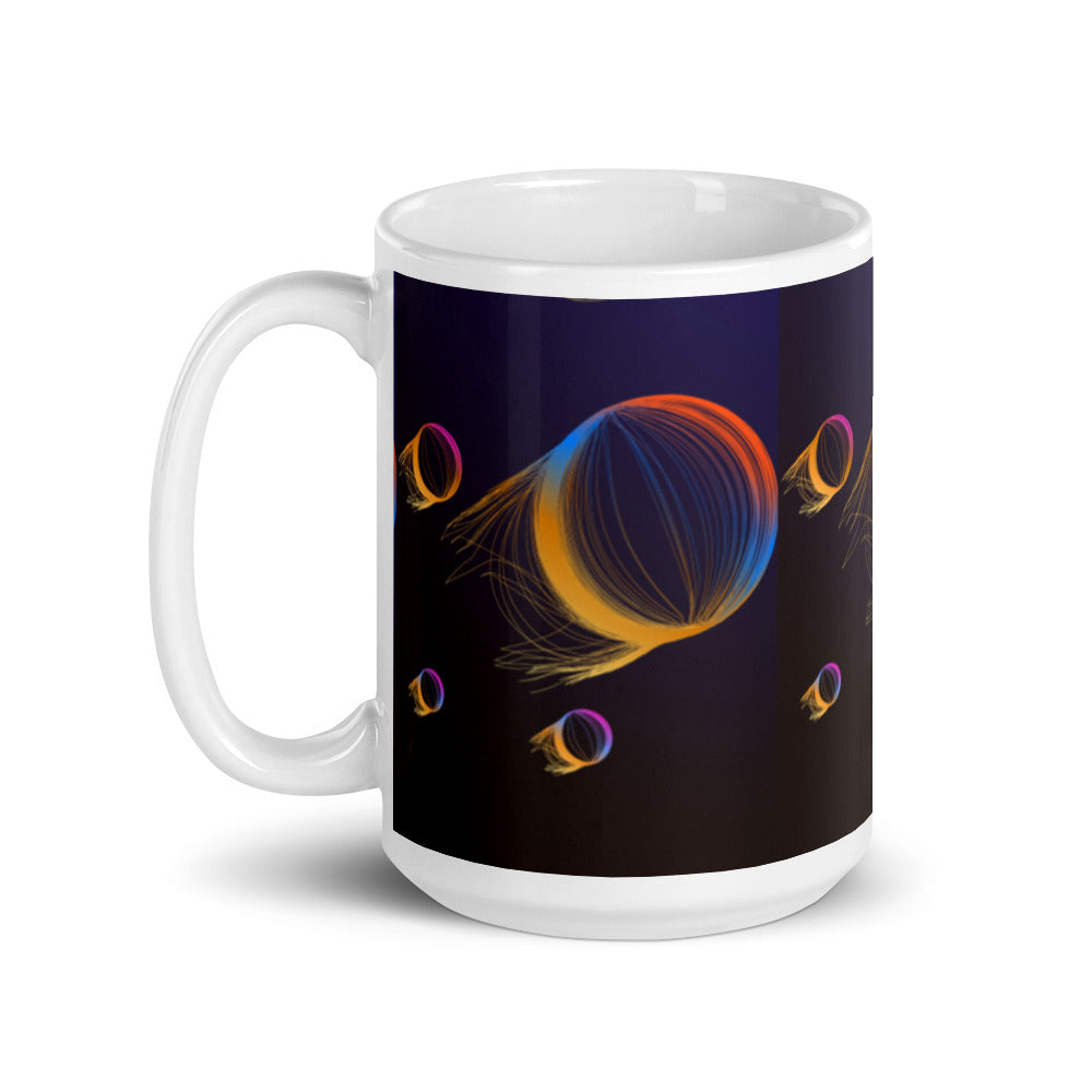 Planets with Comet Tails in Luminant Colours - White glossy mug - Science Fiction Day