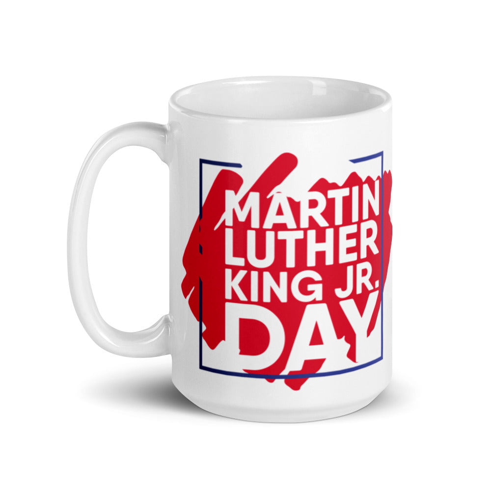 Martin Luther King Day in Red, White & Blue - White glossy mug