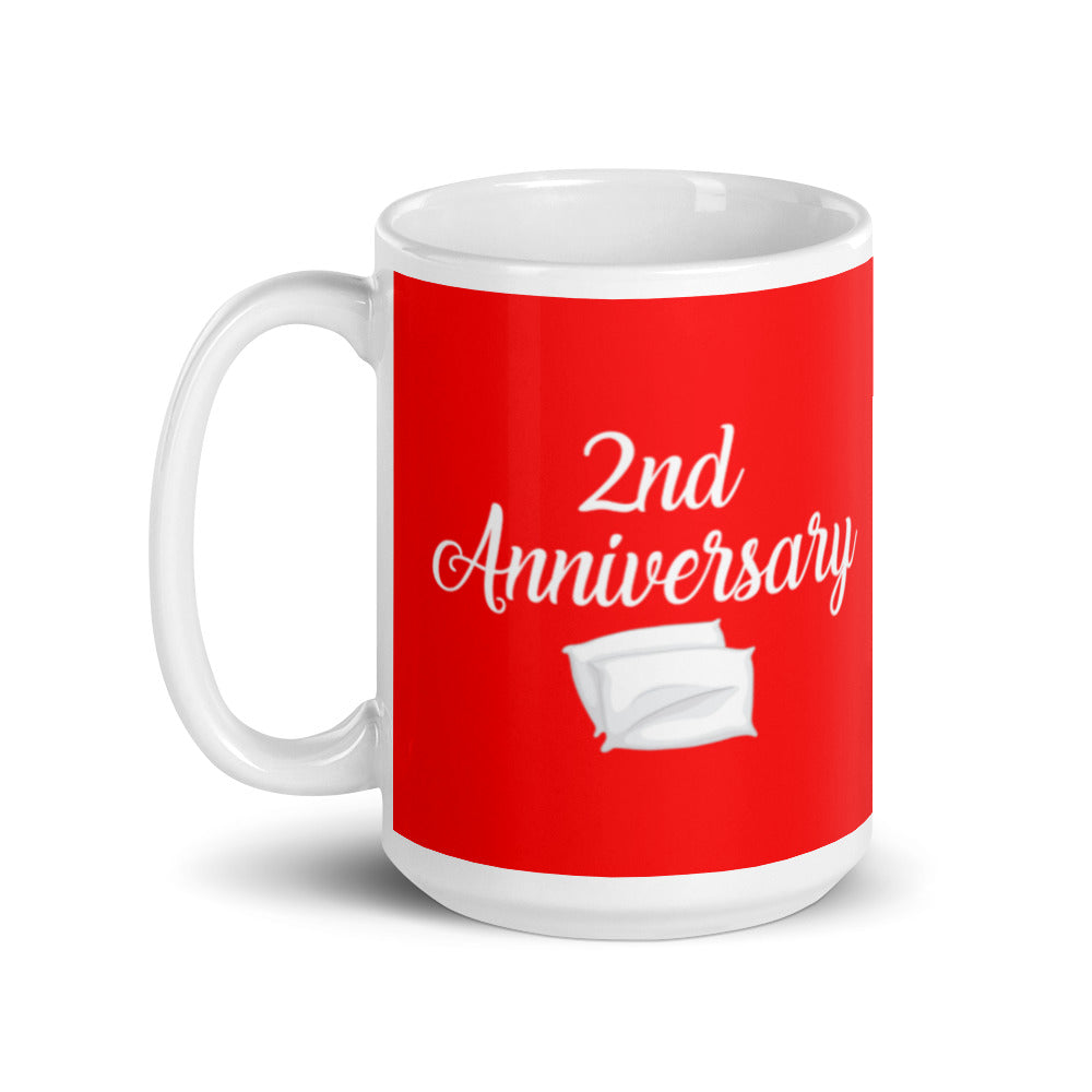 2nd Anniversary in Red & White - White glossy mug