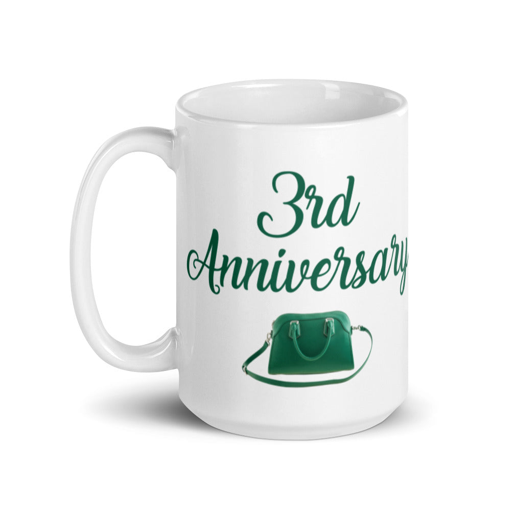 3rd Anniversary in White & Jade - White glossy mug