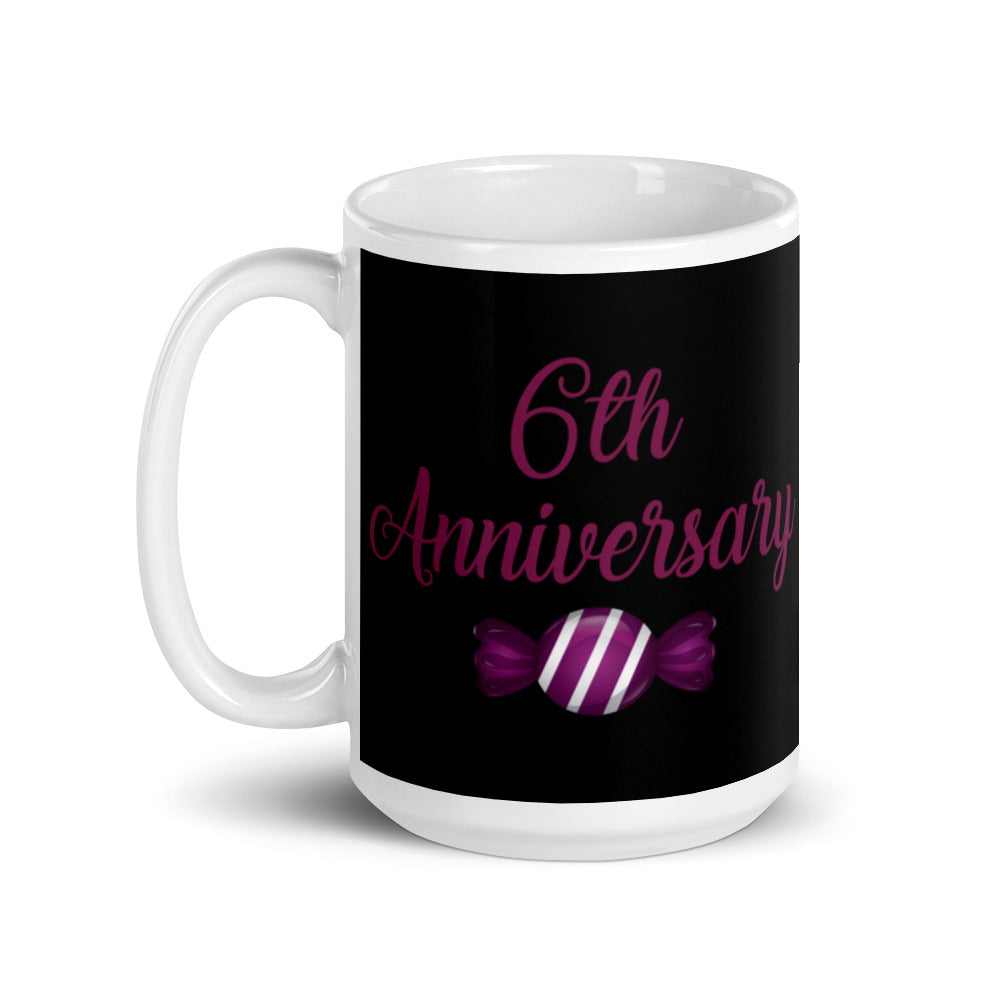 6th Anniversary in Black & Purple - White glossy mug