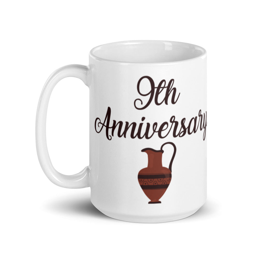 9th Anniversary in White & Terracotta - White glossy mug