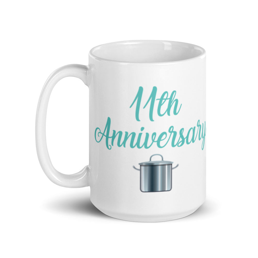 11th Anniversary in White & Turquoise - White glossy mug