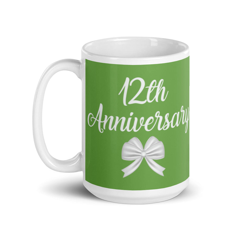 12th Anniversary in Jade & White - White glossy mug