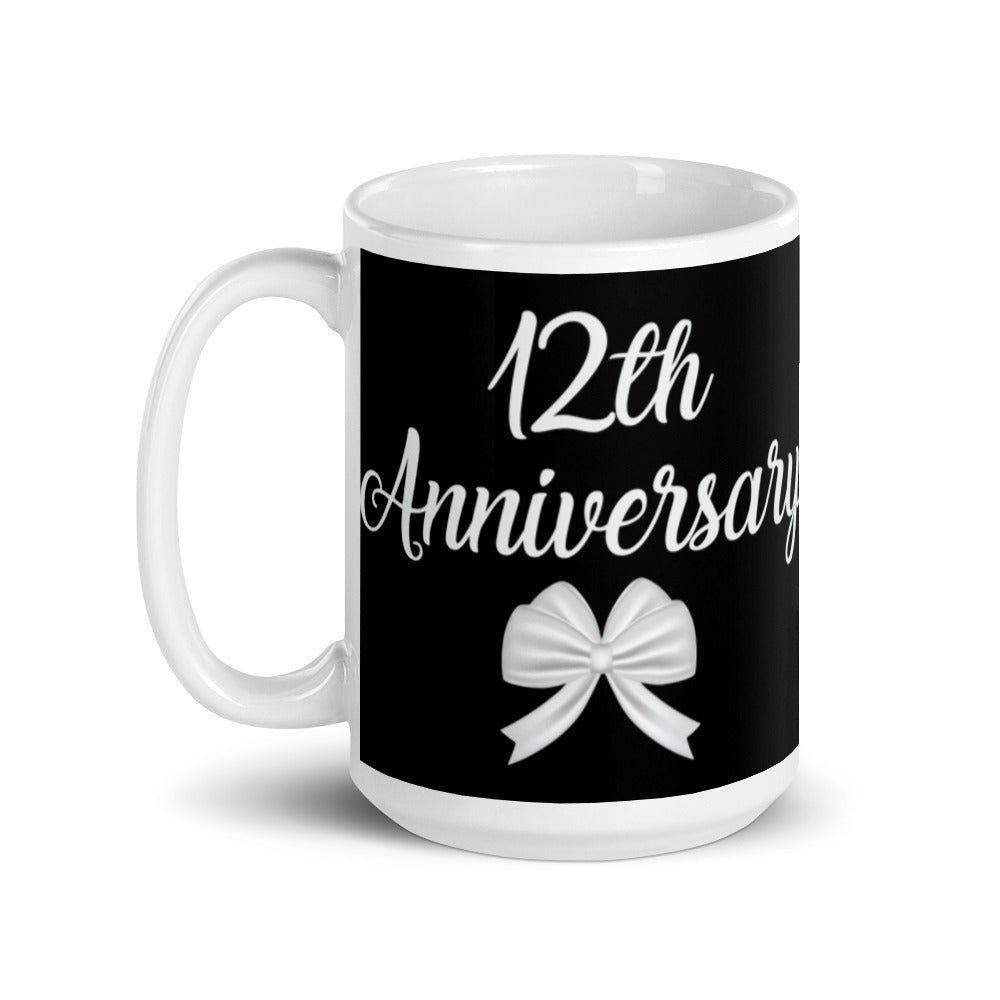 12th Anniversary in Black & White - White glossy mug