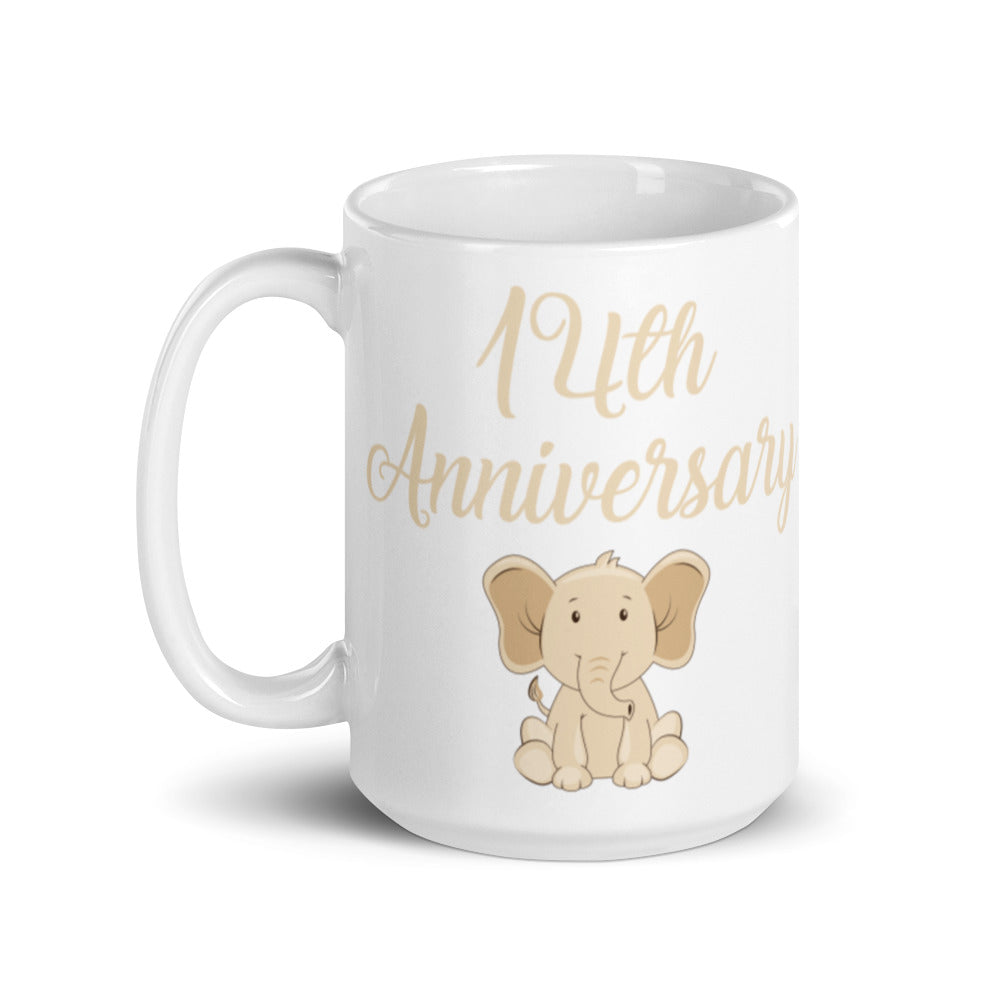 14th Anniversary in White & Ivory - White glossy mug