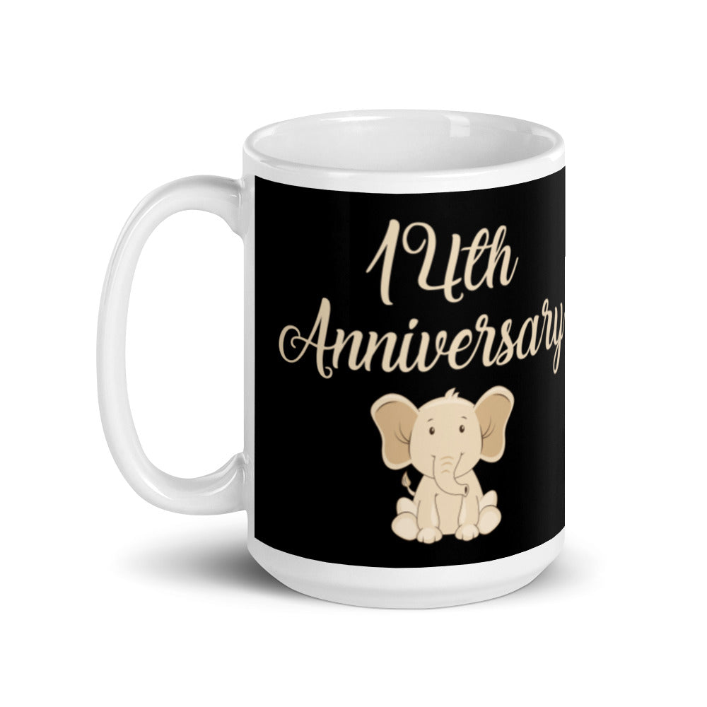 14th Anniversary in Black & Ivory - White glossy mug