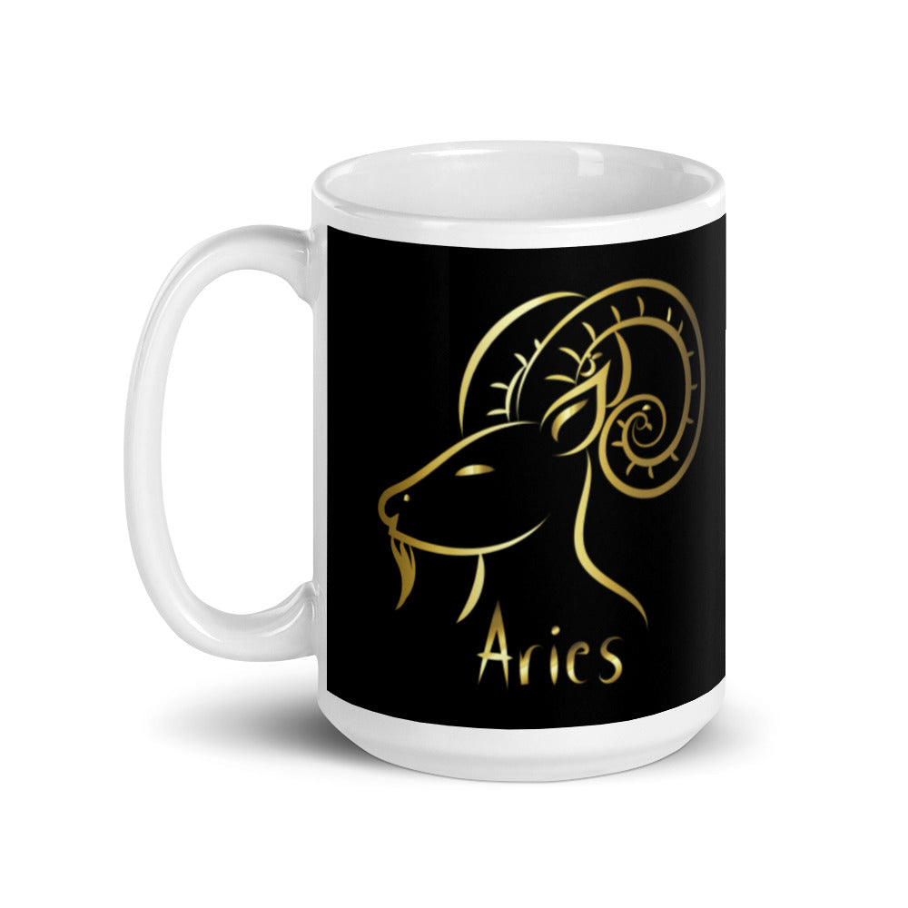 Aries Zodiac Sign  in Black & Gold -  White glossy mug