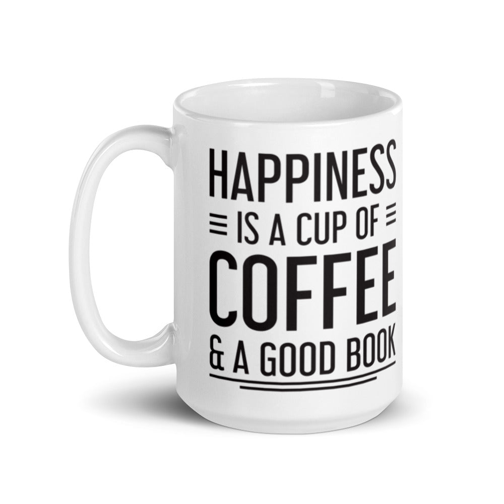 Happiness is a Cup of Coffee & A Good Book - White glossy mug