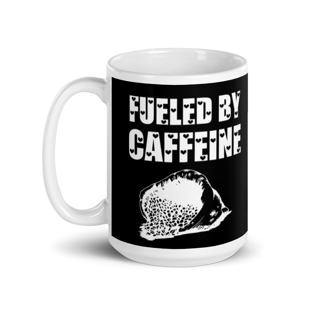 Fueled By Caffeine (Black) White Glossy Mug