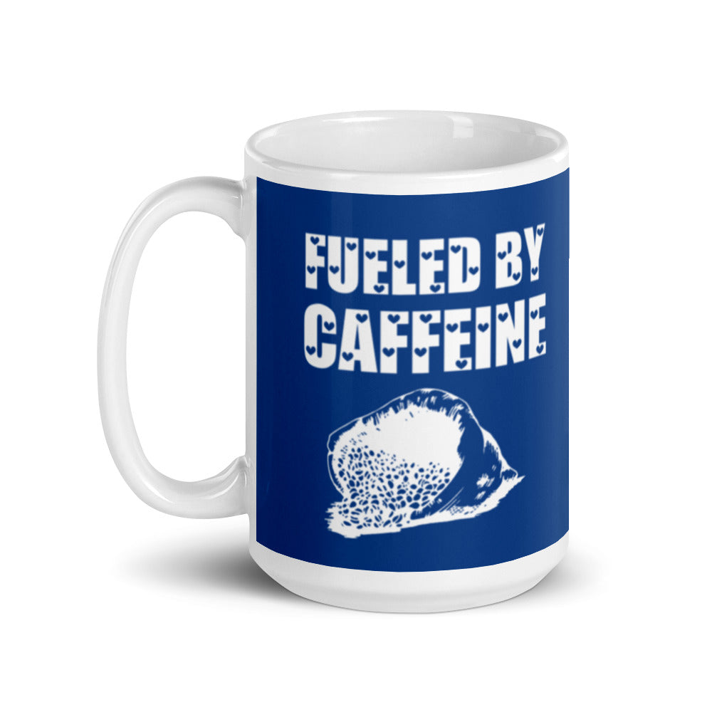 Fueled by Caffeine (Navy) White glossy mug